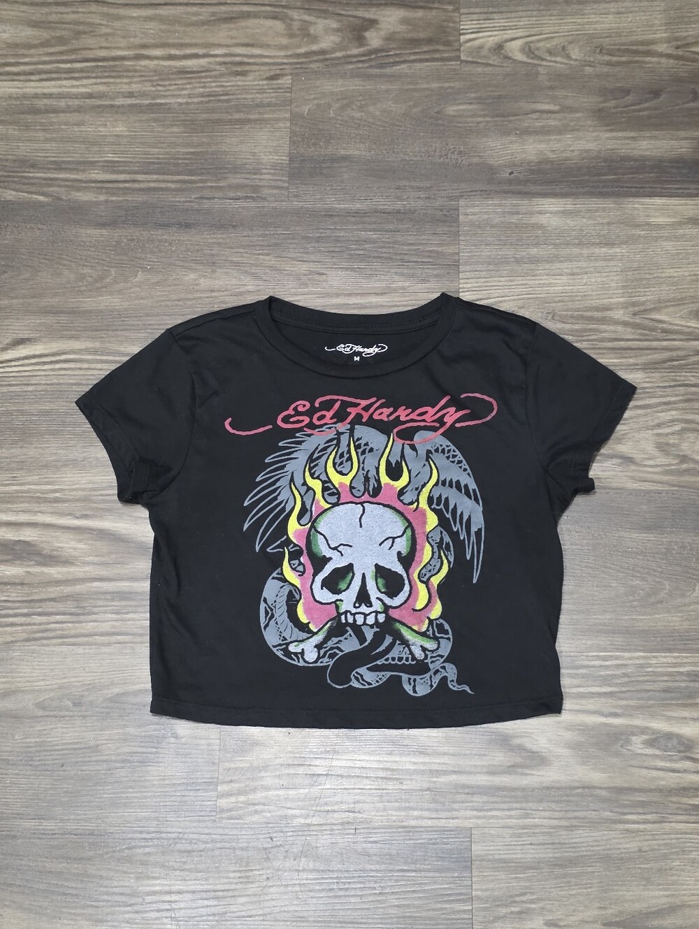 Ed Hardy Women's y2k Flaming Skull  Crop Top
